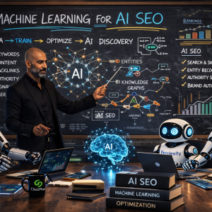 Shane Paruth teaching AI robots machine learning concepts for AI SEO, brand discovery, knowledge graphs and authority signals in a Click2Flow AI SEO engineering environment.