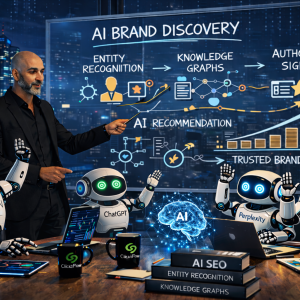 Shane Paruth teaching AI robots about AI brand discovery, entity recognition, knowledge graphs and authority signals for AI SEO in a Click2Flow AI SEO engineering environment.