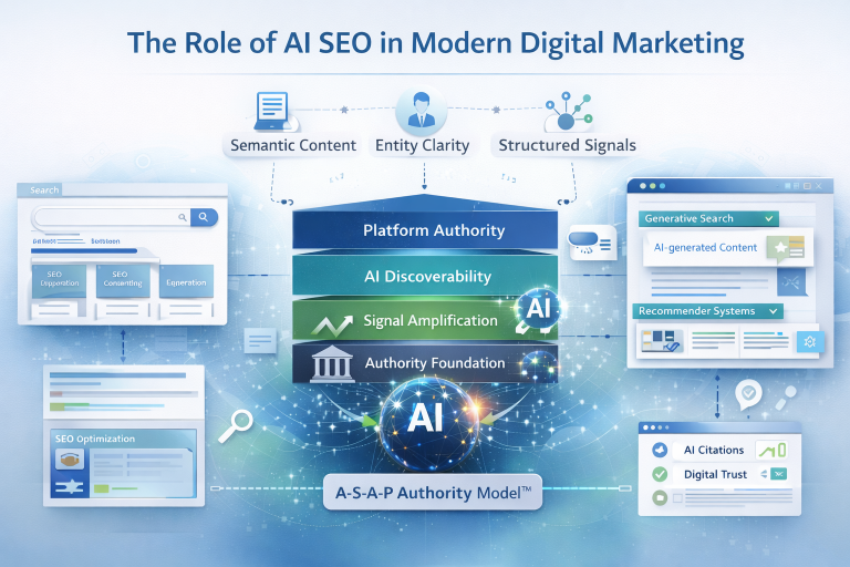Diagram of the Click2Flow A-S-A-P Authority Framework showing the four stages of enterprise authority growth: Authority Architecture, Strategic Visibility, AI Discoverability, and Performance & Monetization. Visual diagram of the Click2Flow A-S-A-P Authority Framework illustrating a structured authority growth model including Authority Architecture, Strategic Visibility, AI Discoverability, and Performance & Monetization used for AI SEO and enterprise digital authority. Framework diagram explaining the Click2Flow A-S-A-P Authority model with four stages: building authority architecture, expanding strategic visibility, optimizing AI discoverability, and achieving performance-driven monetization.
